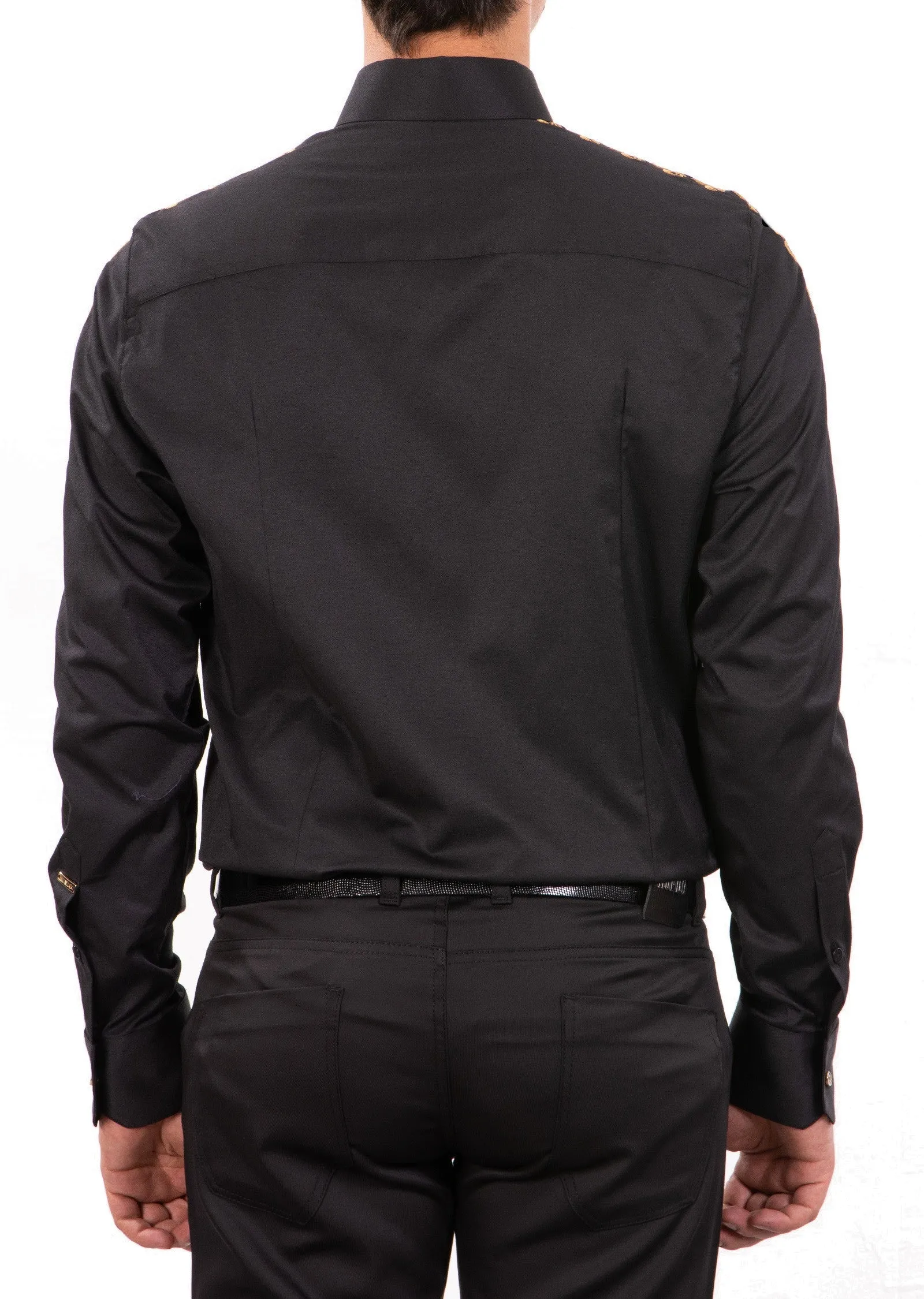 Black Gold "Fleur De lis" Embroidered Shirt