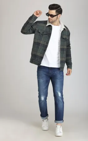 BLUE-GREEN FUR WOOLEN shacket