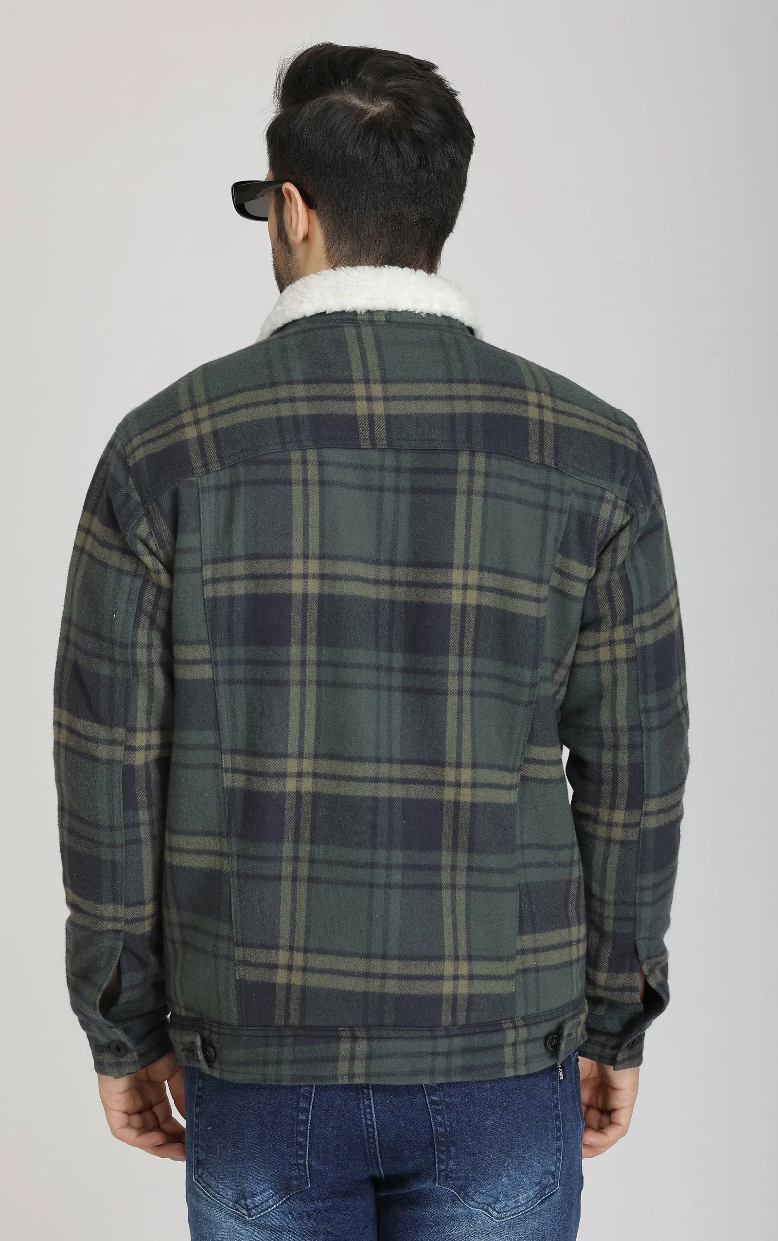 BLUE-GREEN FUR WOOLEN shacket
