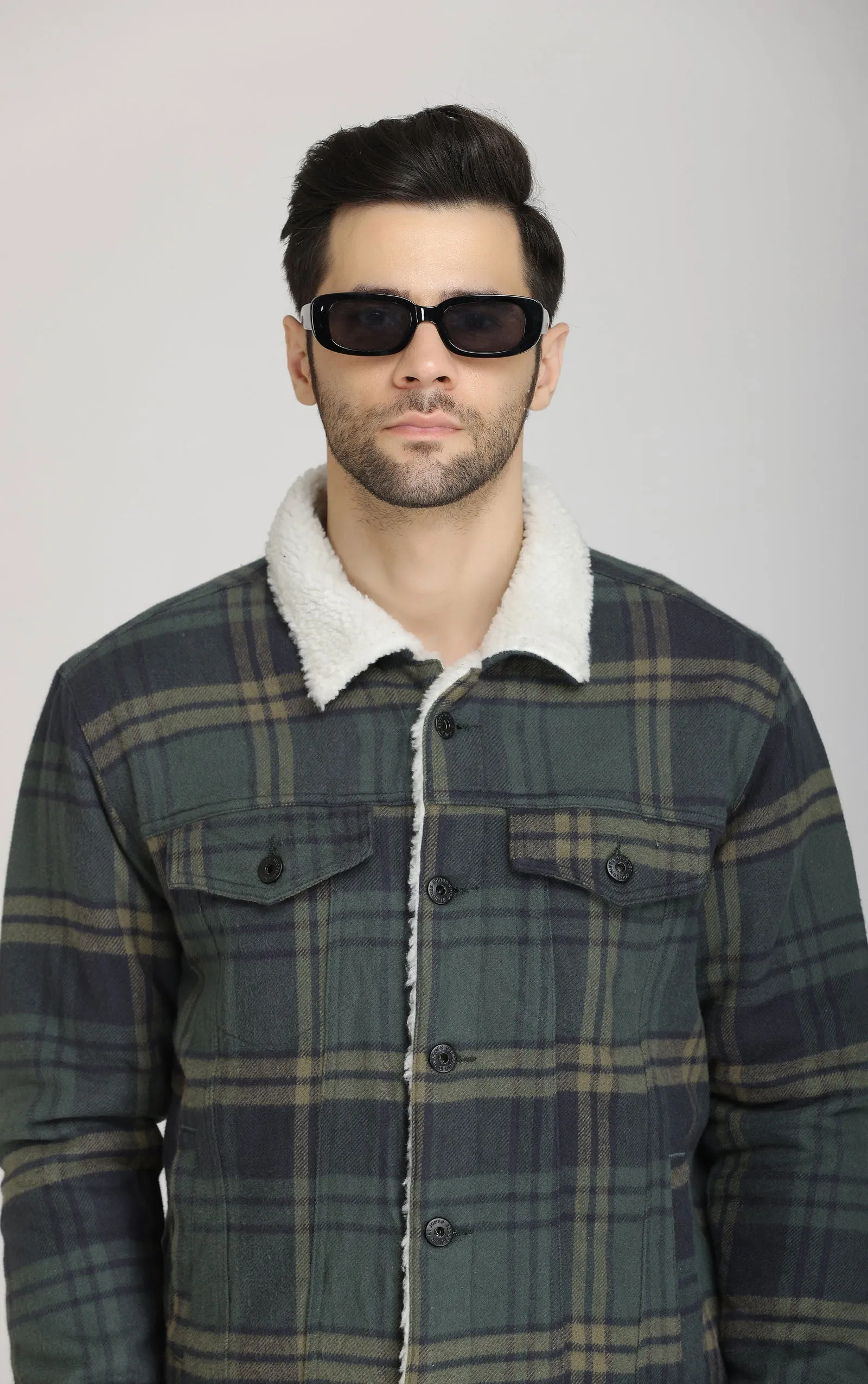 BLUE-GREEN FUR WOOLEN shacket