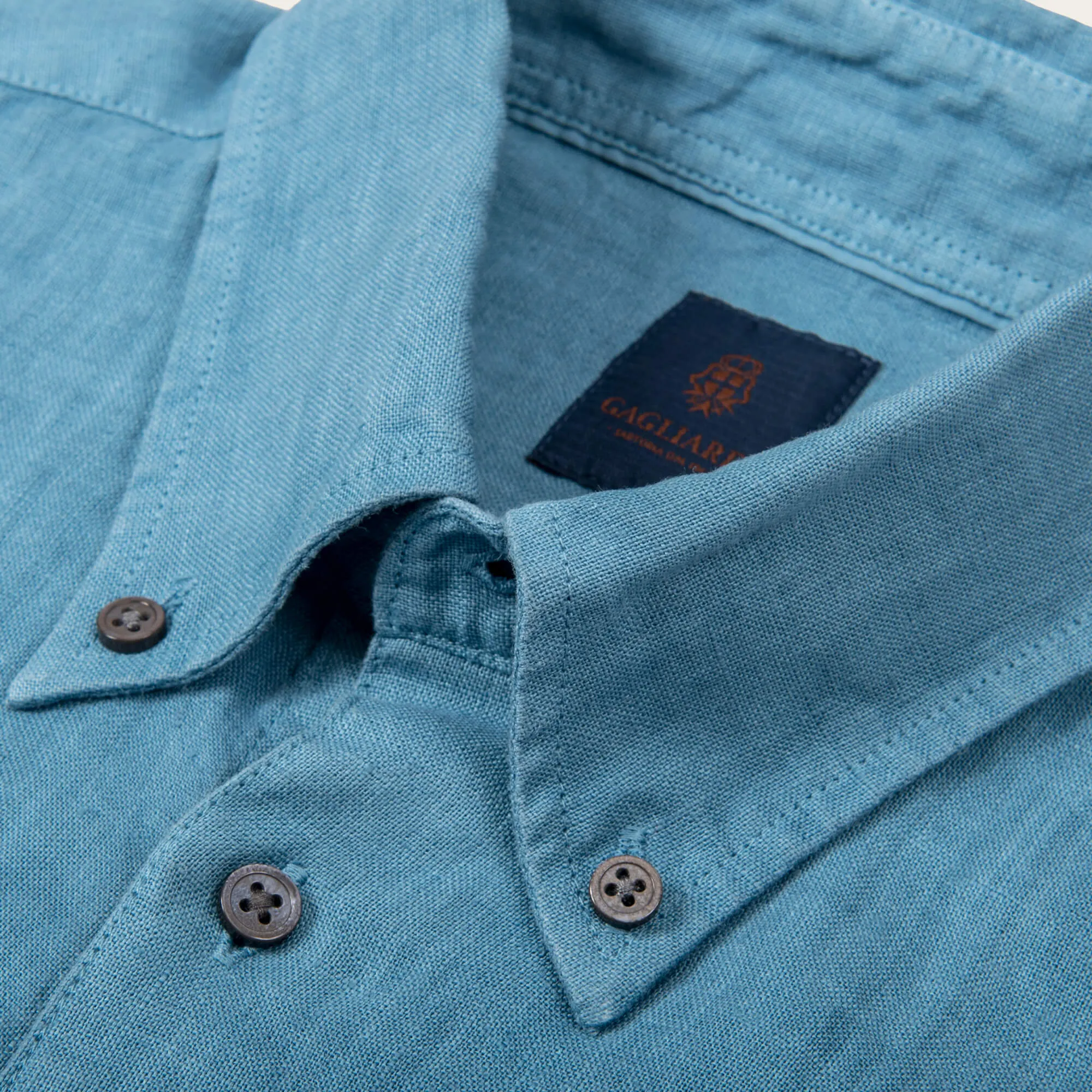 Blue Slim Fit Linen Button Down Shirt