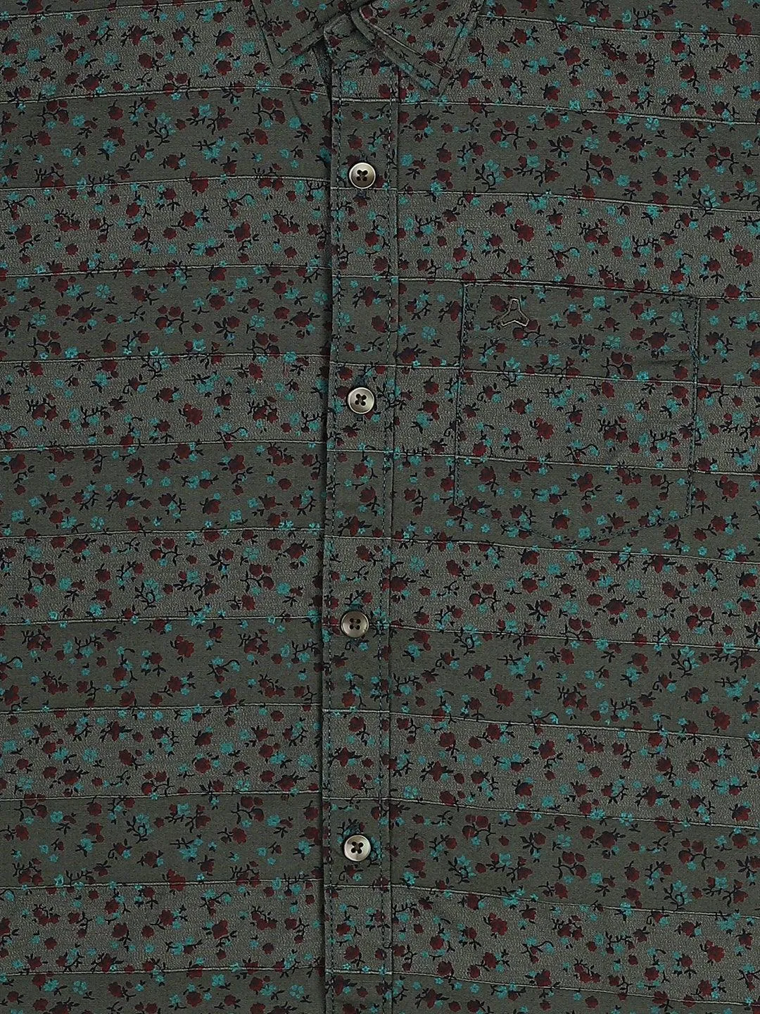 BOY'S GREEN DOBBY PRINT REGULAR FIT SHIRT