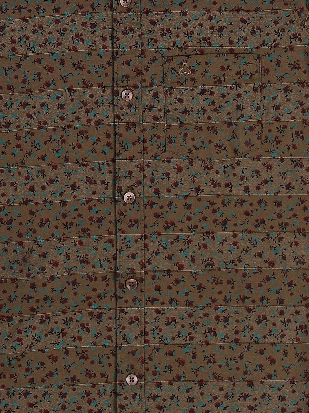 BOY'S KHAKI DOBBY PRINT REGULAR FIT SHIRT