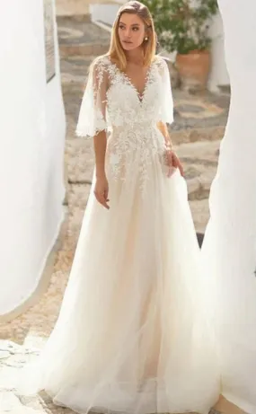 Cap Sleeve Lace Boho Wedding Dress