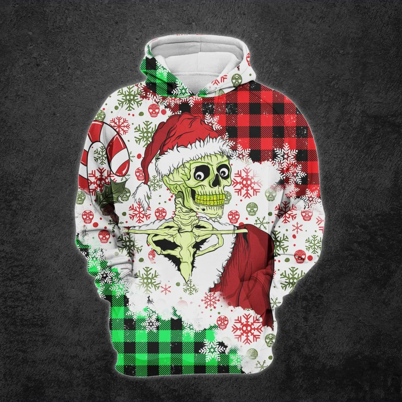 Christmas Double Green Red Plaid Skull Snow Combo Hoodie and Leggings