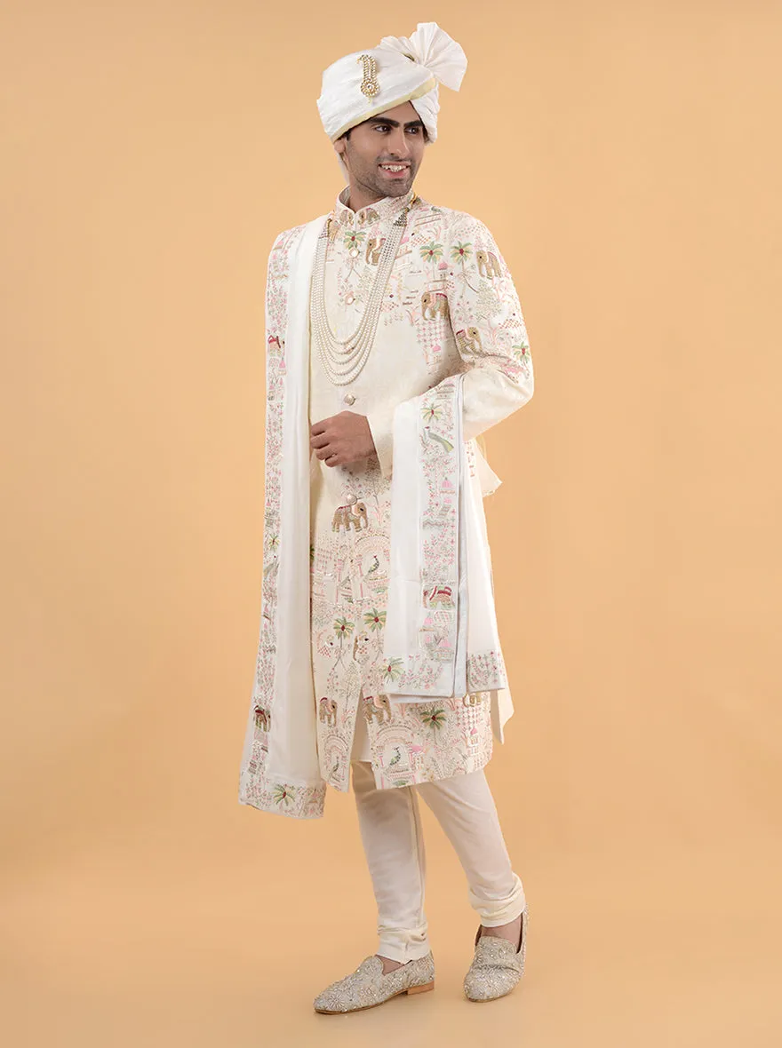 Cream Multi  Sherwani | TULA