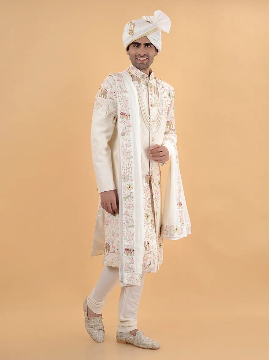 Cream Multi  Sherwani | TULA