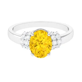 Created Yellow Sapphire Oval Engagement Ring with Diamond Accent
