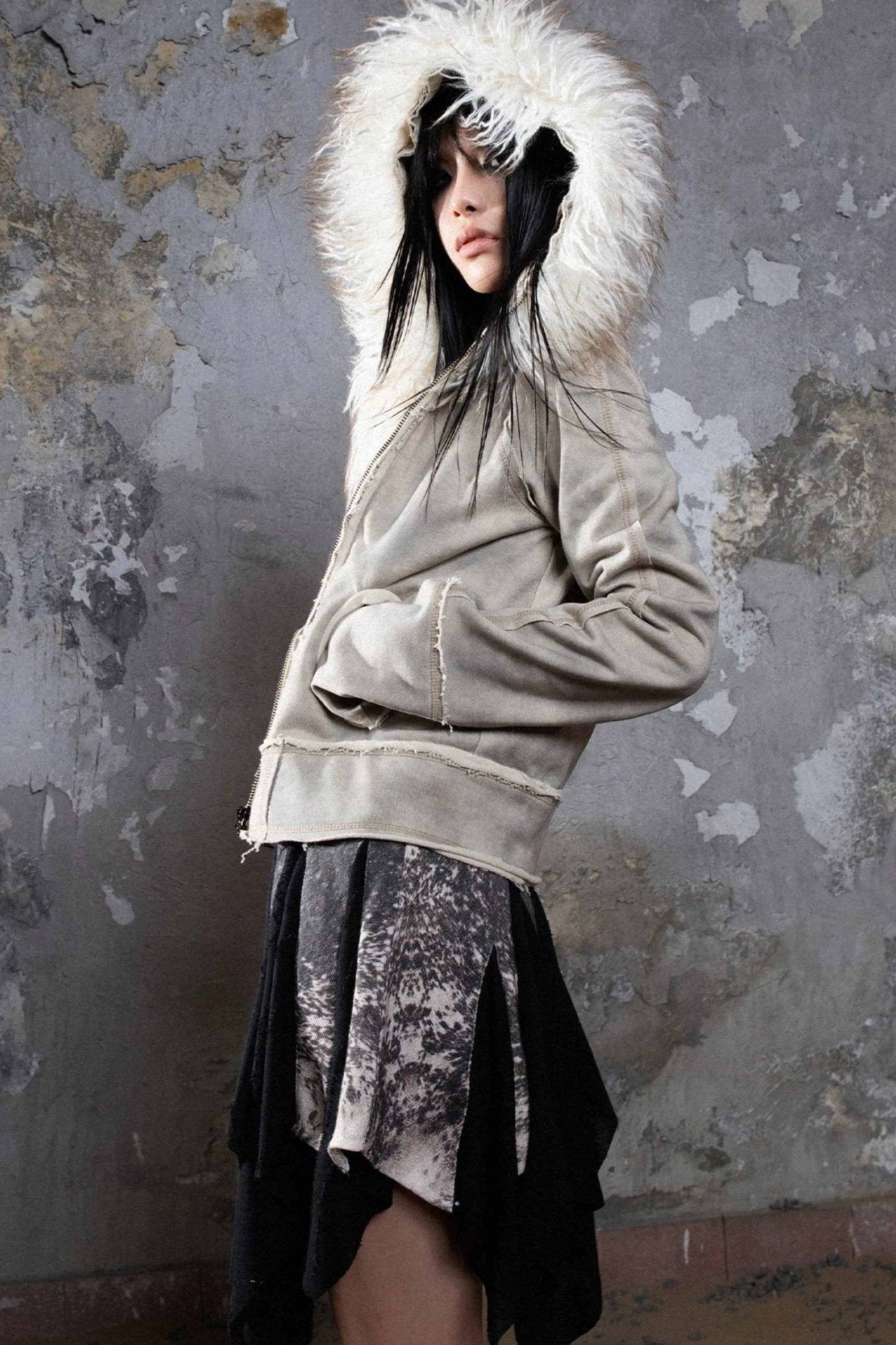 Cropped Fur Collar Punk Jacket