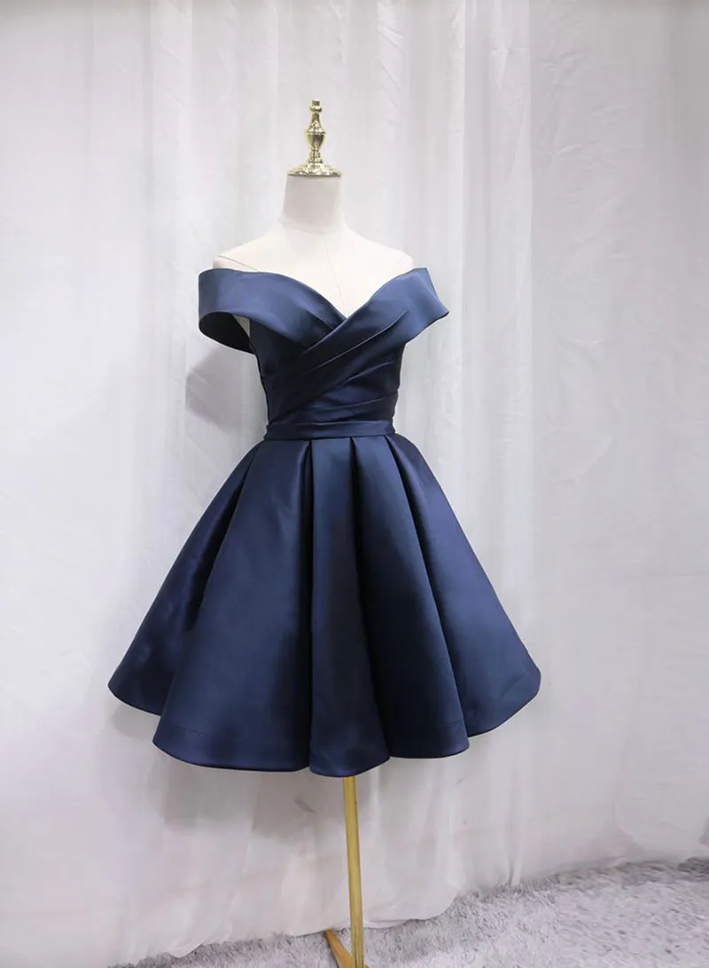Cute Satin Short Prom Dress, A-Line Off the Shoulder Homecoming Dress