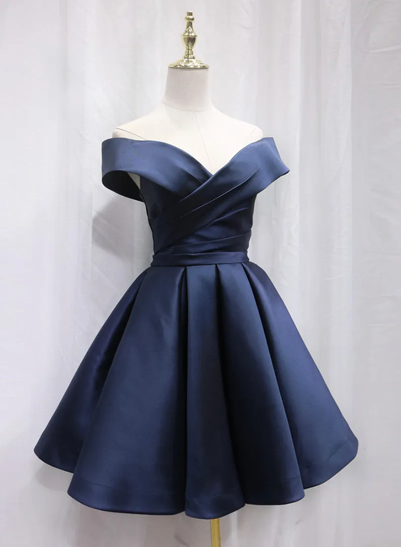 Cute Satin Short Prom Dress, A-Line Off the Shoulder Homecoming Dress