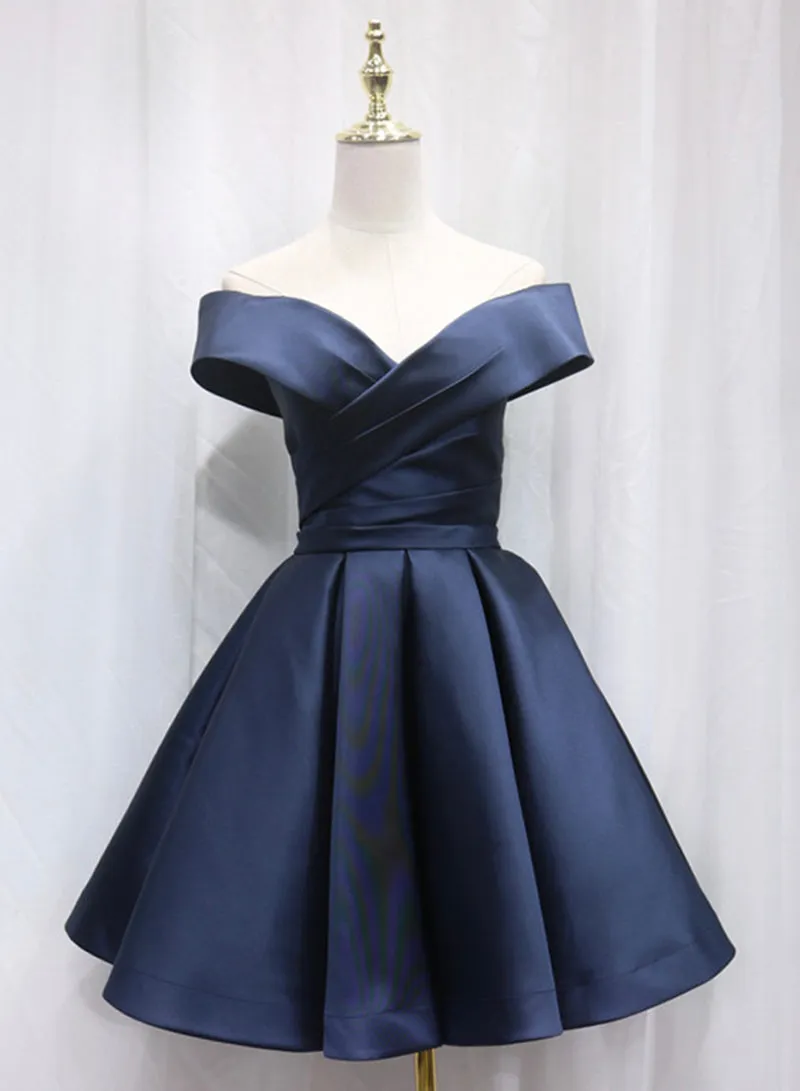 Cute Satin Short Prom Dress, A-Line Off the Shoulder Homecoming Dress