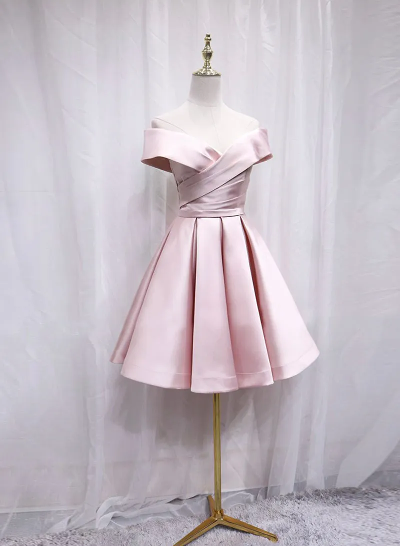 Cute Satin Short Prom Dress, A-Line Off the Shoulder Homecoming Dress