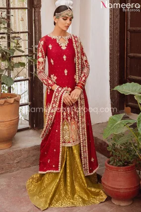 Deep Red Kameez with Sharara Dress for Wedding #BS677