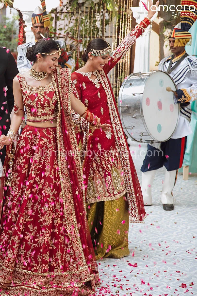 Deep Red Kameez with Sharara Dress for Wedding #BS677