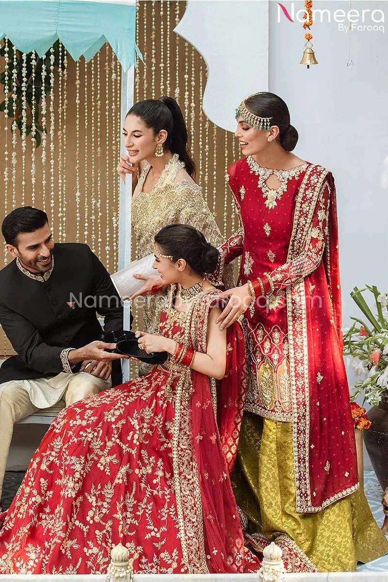 Deep Red Kameez with Sharara Dress for Wedding #BS677