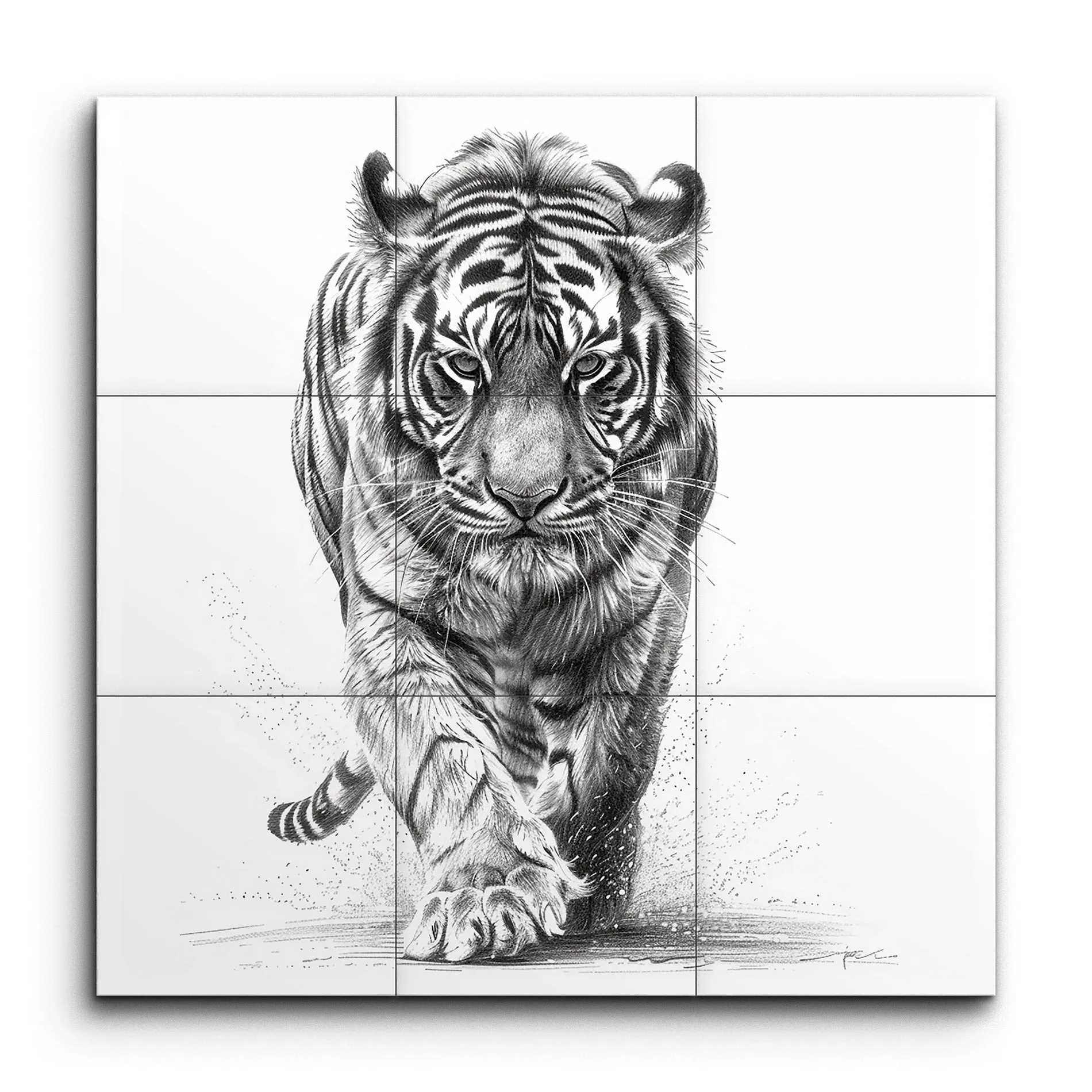 Dynamic Tiger in Motion: Monochromatic Masterpiece