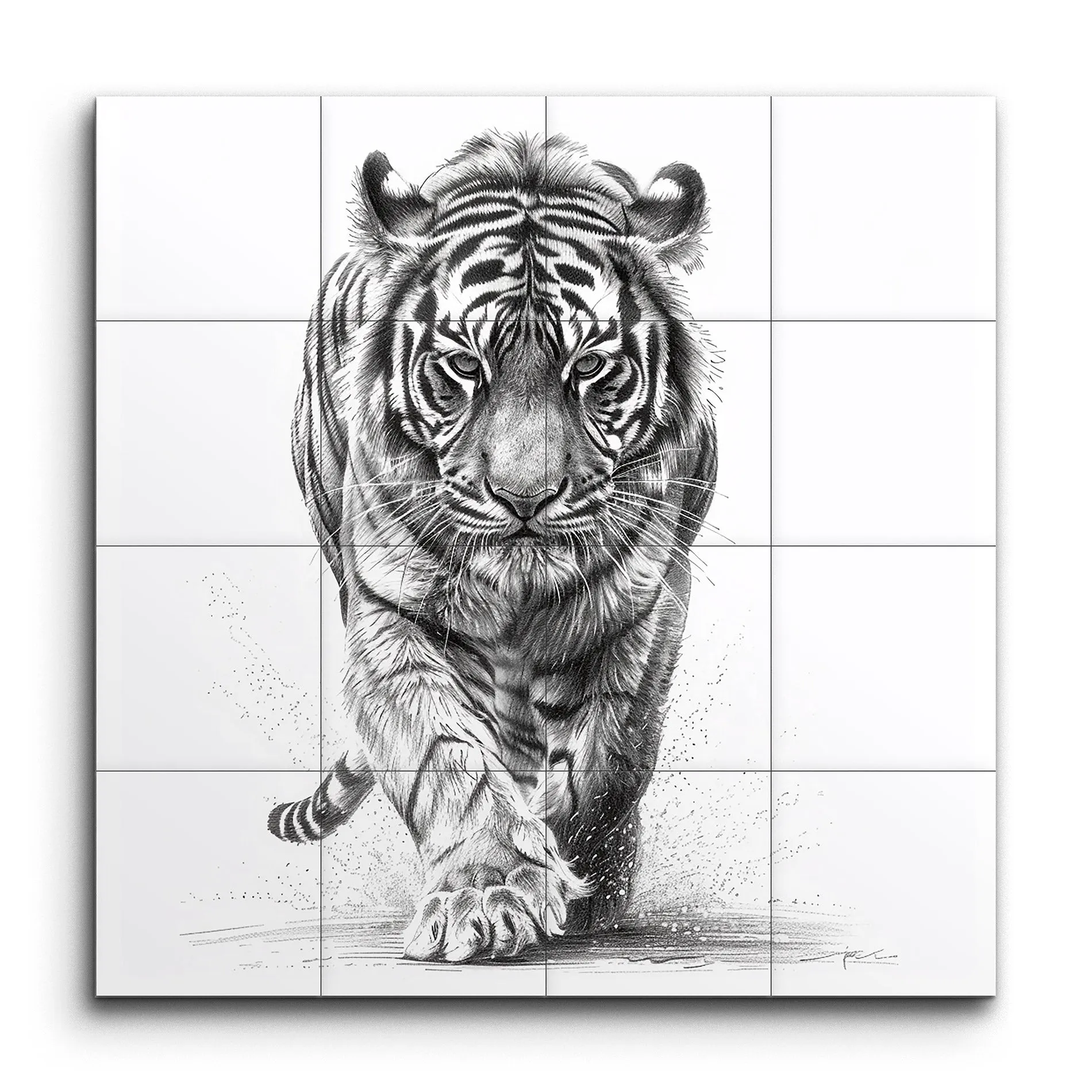 Dynamic Tiger in Motion: Monochromatic Masterpiece