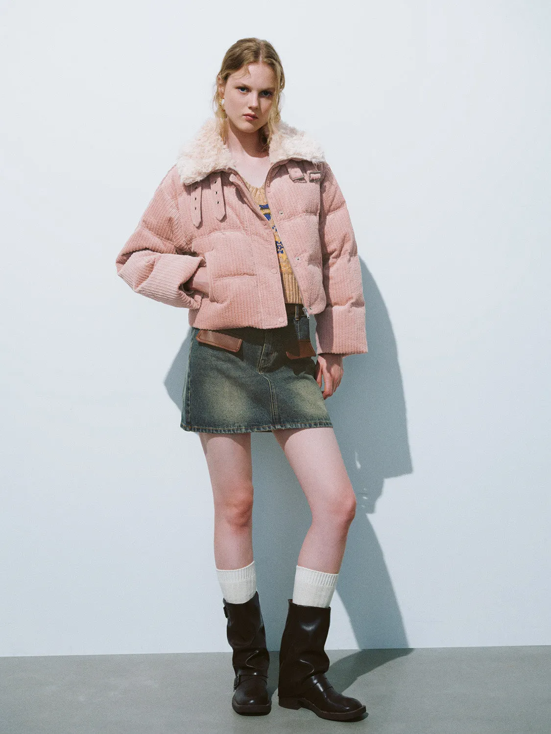 Faux Fur Collar Down Outerwear