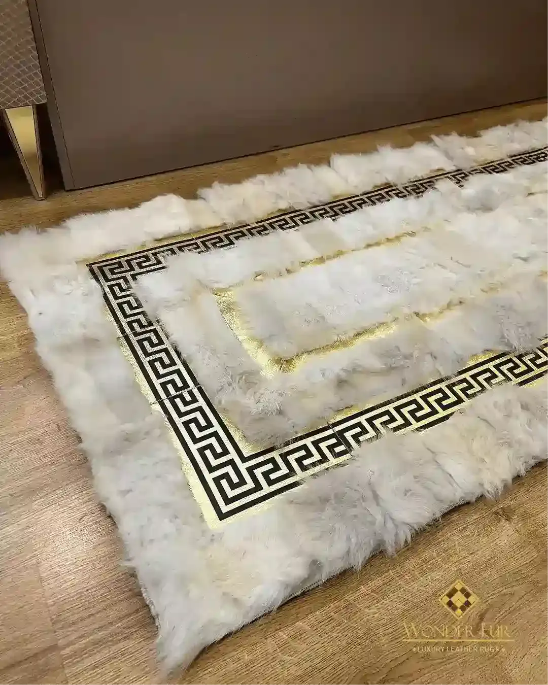 Handmade Runner Real Sheepskin White Gold Interior Decor Bedroom Rug