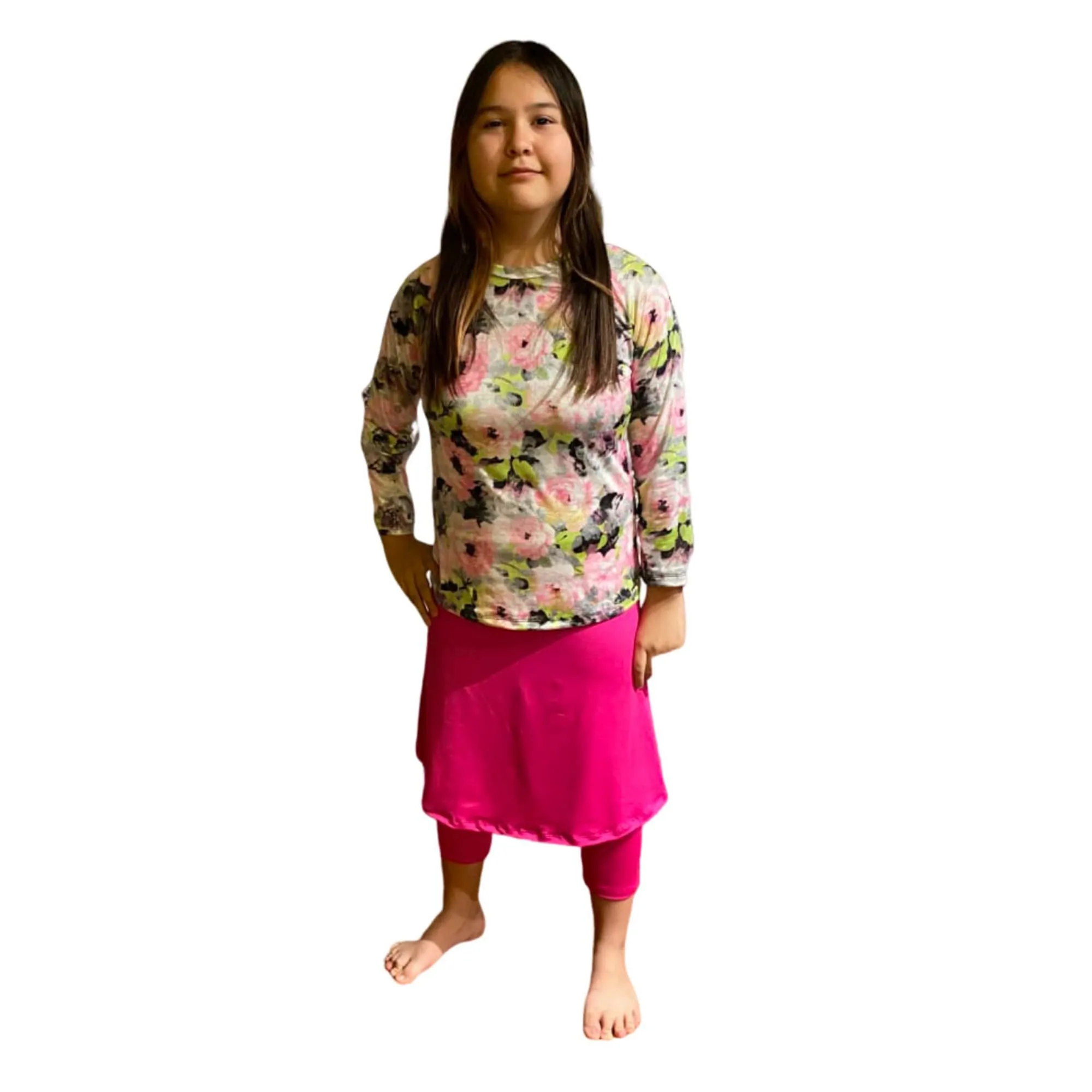 Junior Girls Activewear Skirted Leggings, Girls Yoga Pants, Tzniut, Islamic Girls Burkini, Pink Skirt Leggings, Sz S-XXL, Girls Leggings