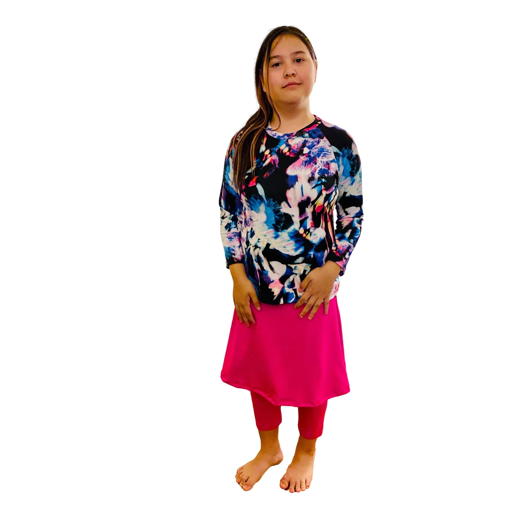 Junior Girls Activewear Skirted Leggings, Girls Yoga Pants, Tzniut, Islamic Girls Burkini, Pink Skirt Leggings, Sz S-XXL, Girls Leggings