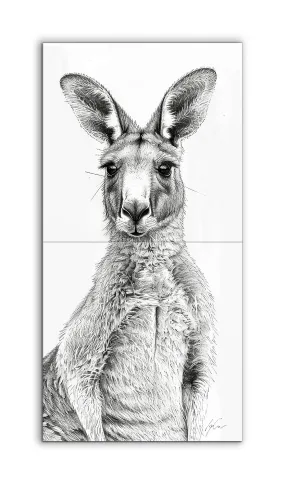 Kangaroo Realism: Detailed Black & White Illustration
