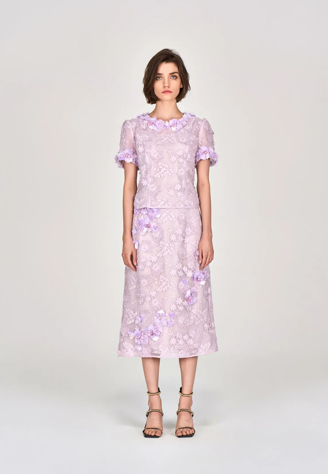 Lilac Round Neck Lace Top
