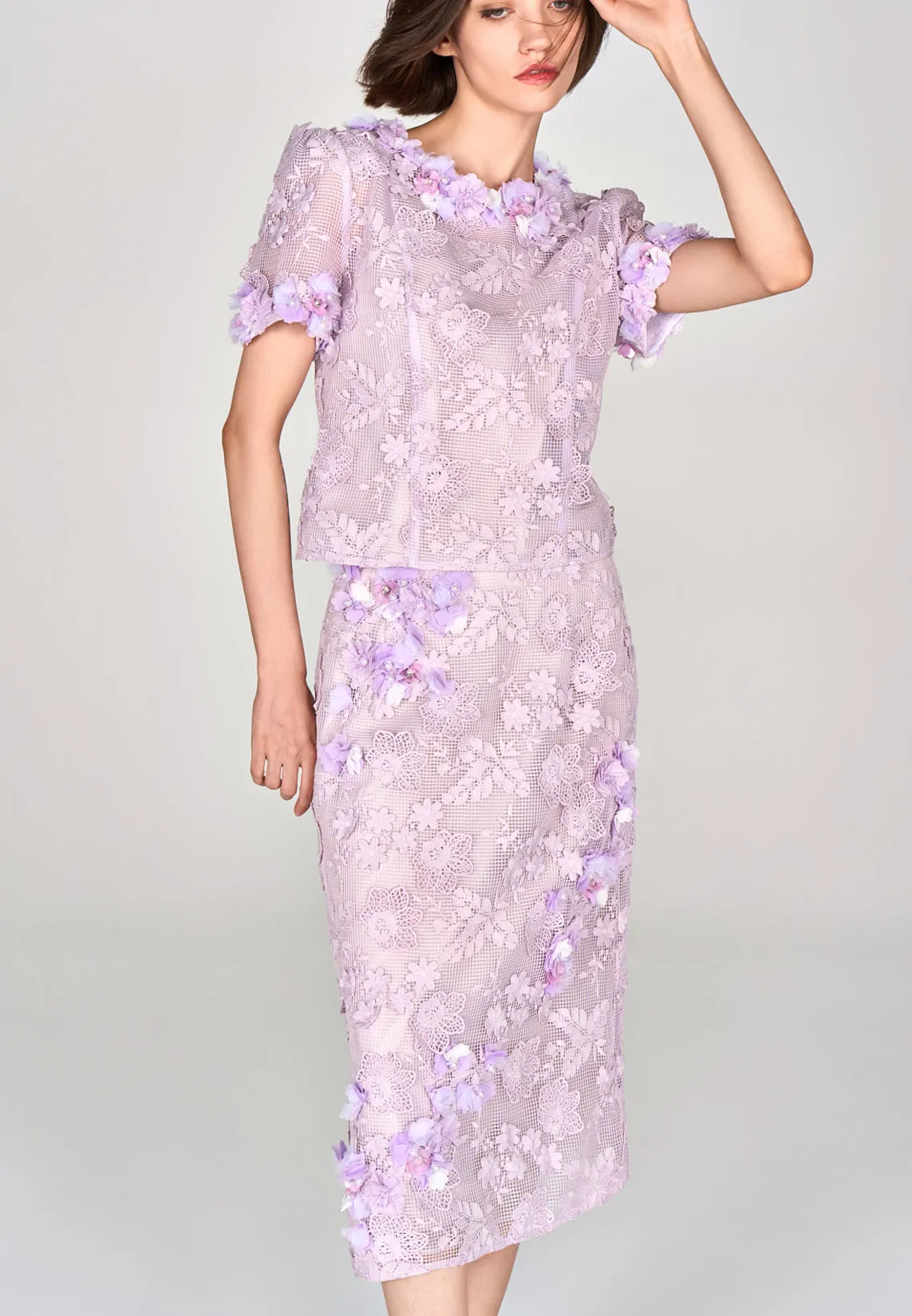 Lilac Round Neck Lace Top