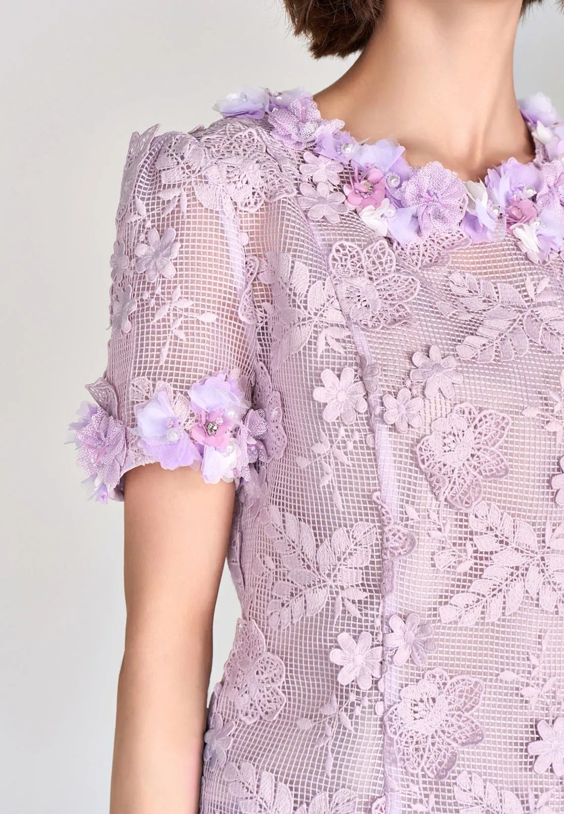 Lilac Round Neck Lace Top