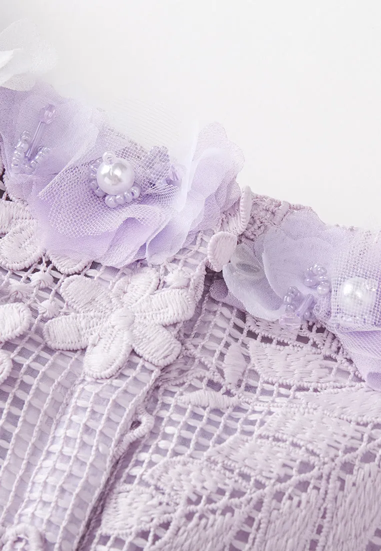 Lilac Round Neck Lace Top