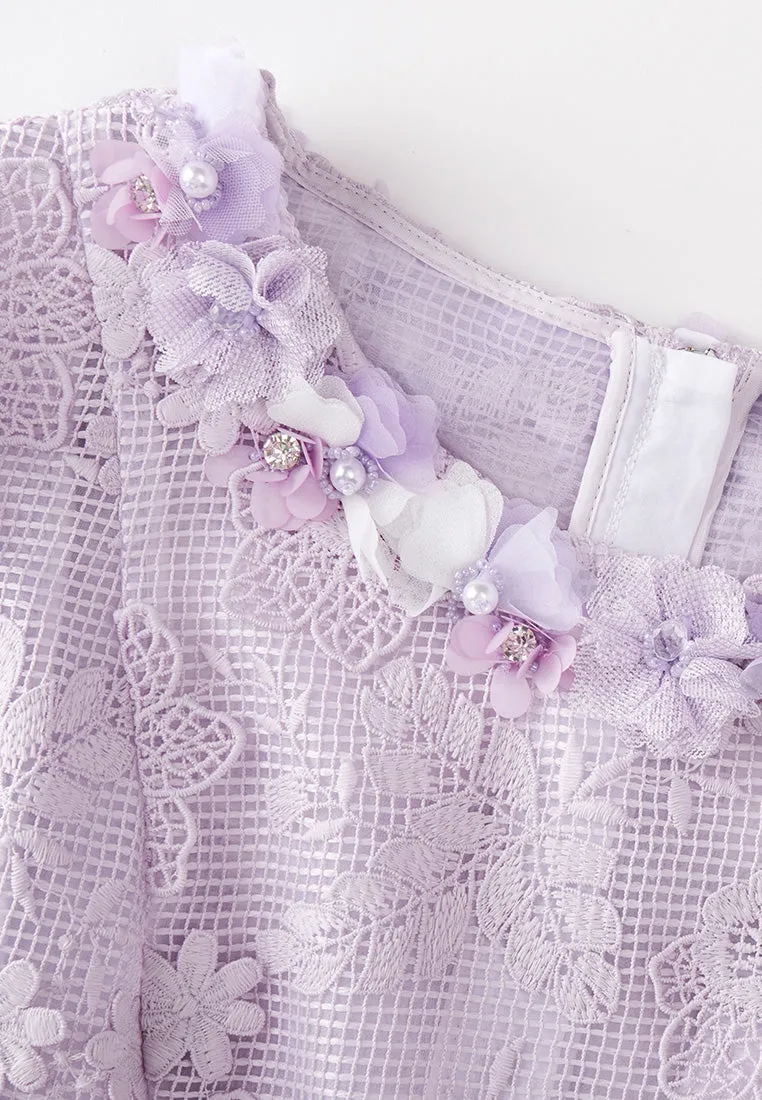 Lilac Round Neck Lace Top