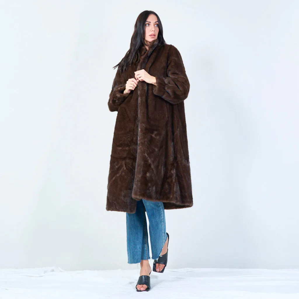 Long faux fur coat with high collar wholesale