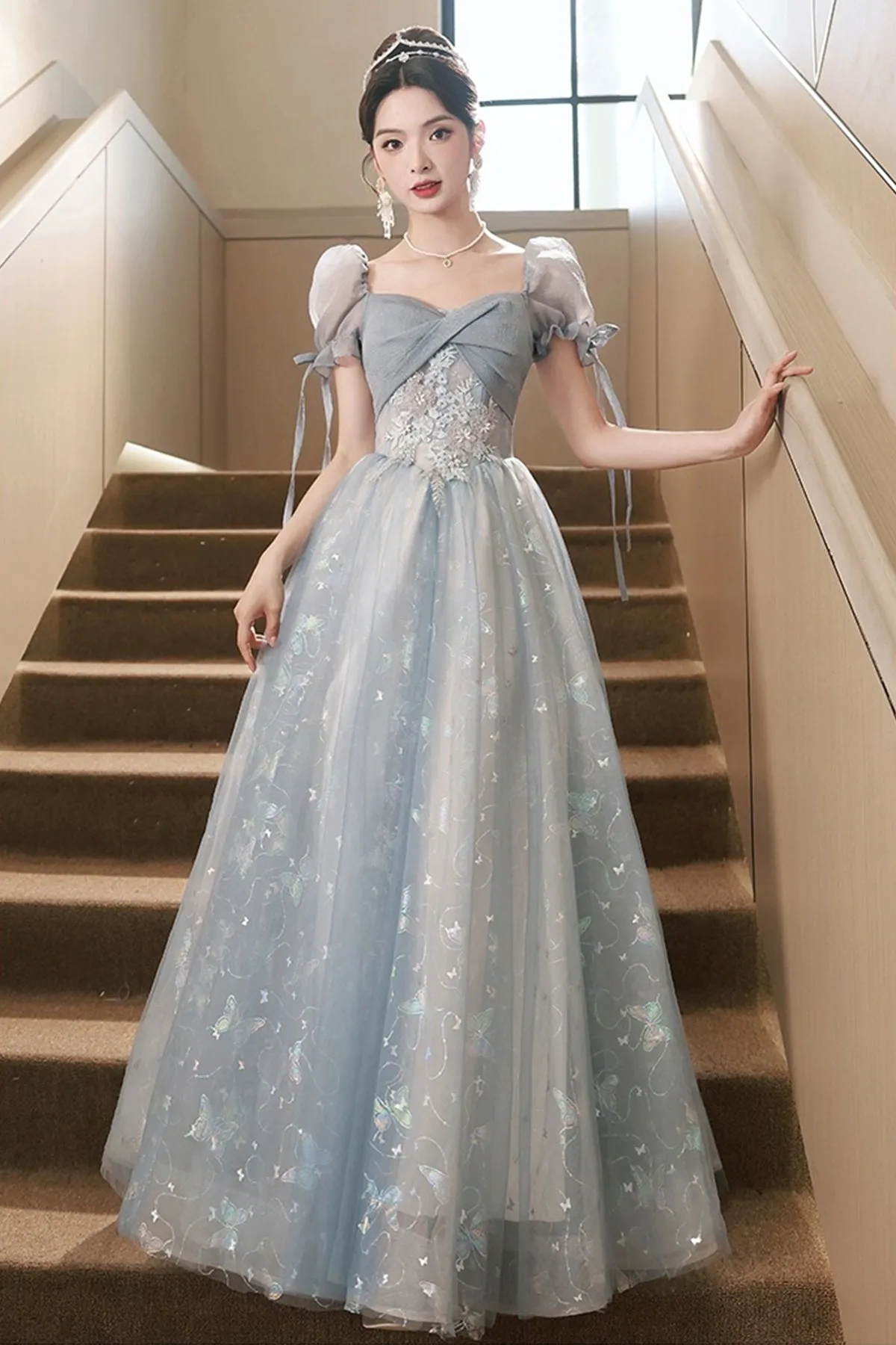 Lovely Tulle Lace Floor Length Prom Dress, Beautiful A-Line Evening Formal Dress