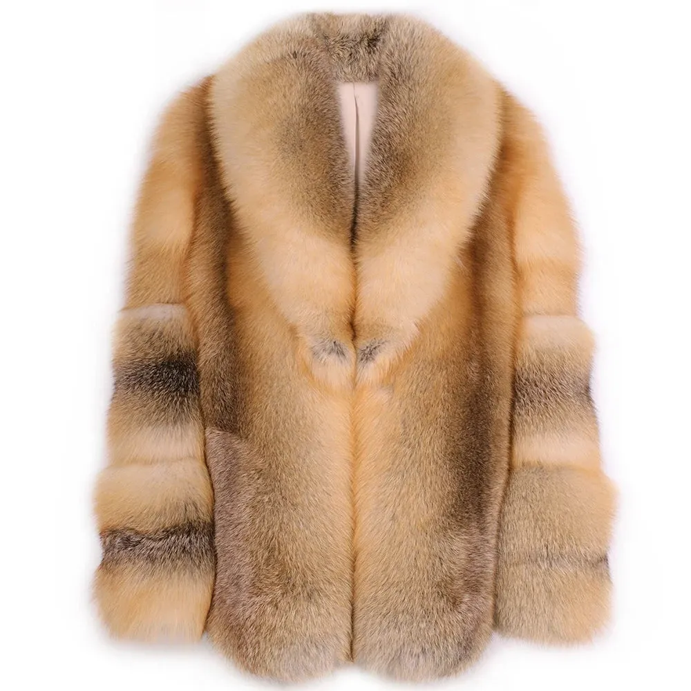 Men's 100% Real Gray Fox Fur Coat
