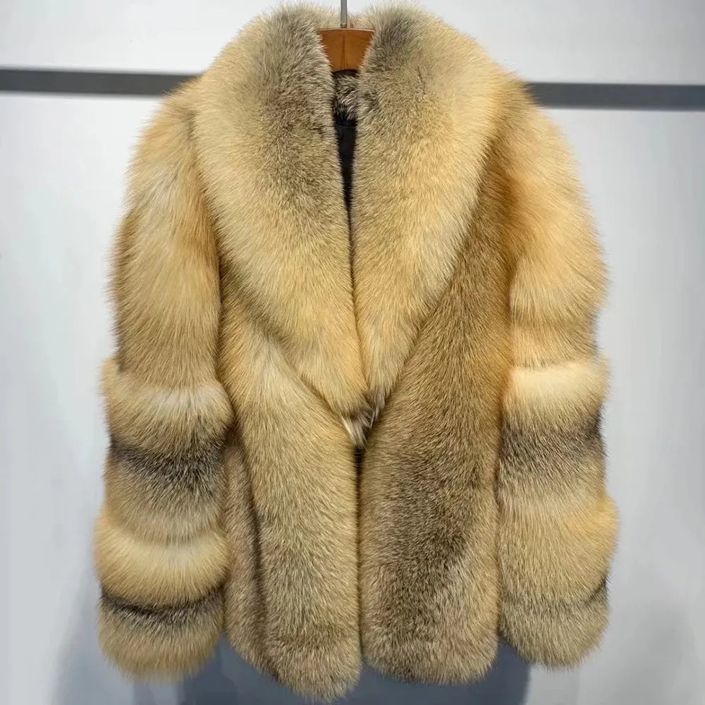 Men's 100% Real Gray Fox Fur Coat