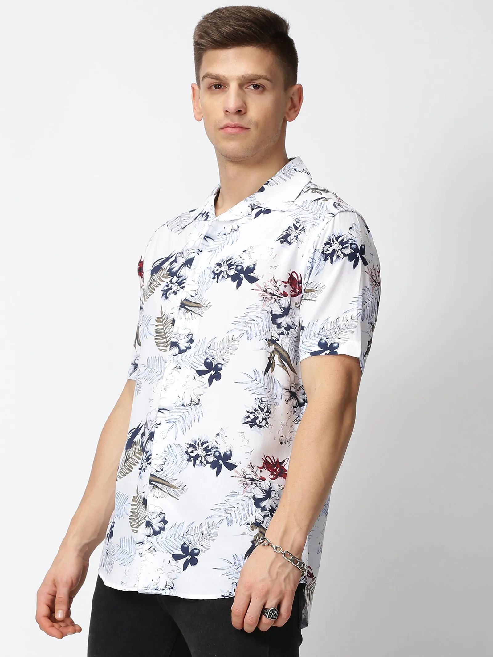 MEN'S BROWN PRINT SLIM FIT SHIRT