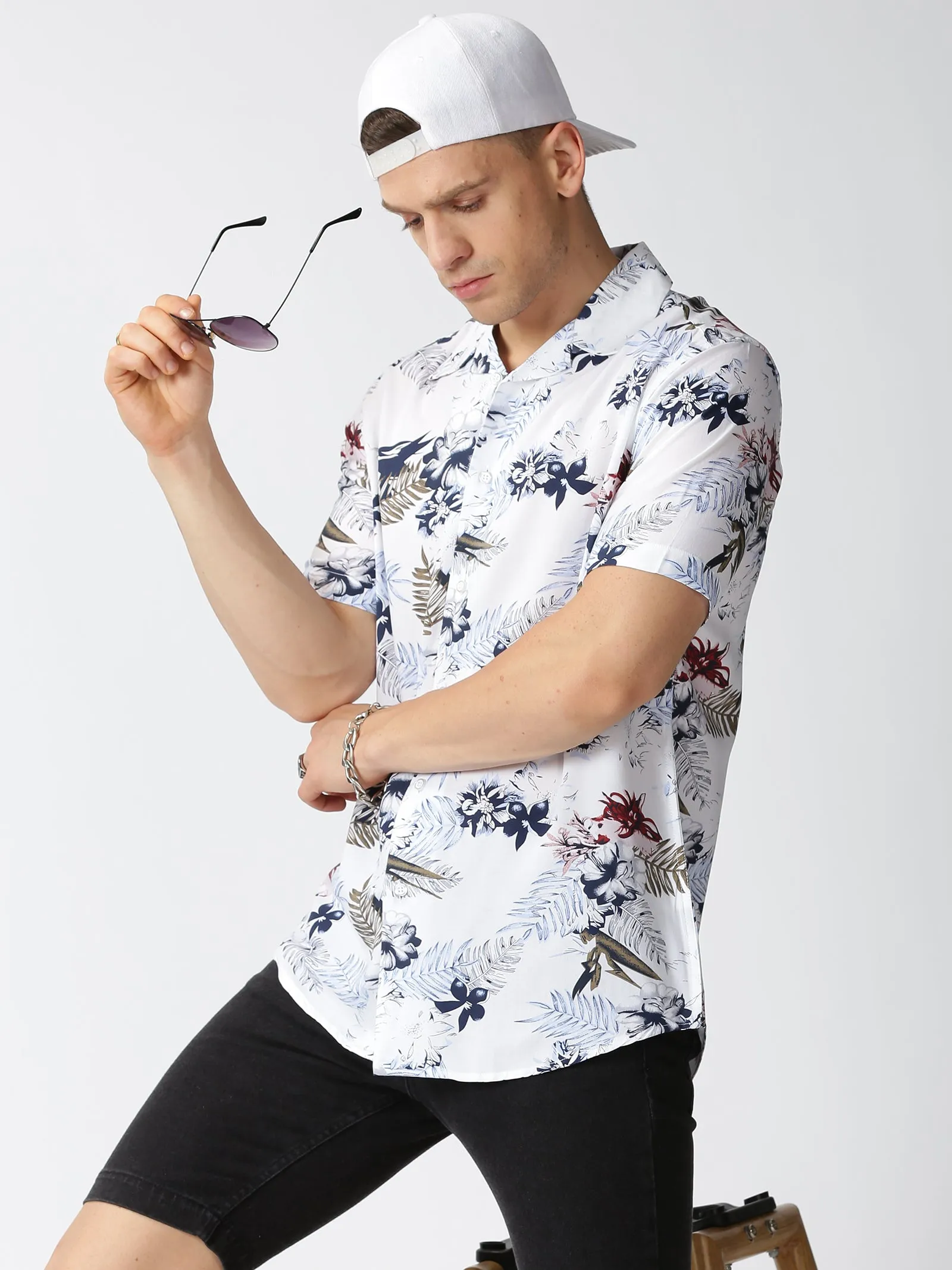 MEN'S BROWN PRINT SLIM FIT SHIRT
