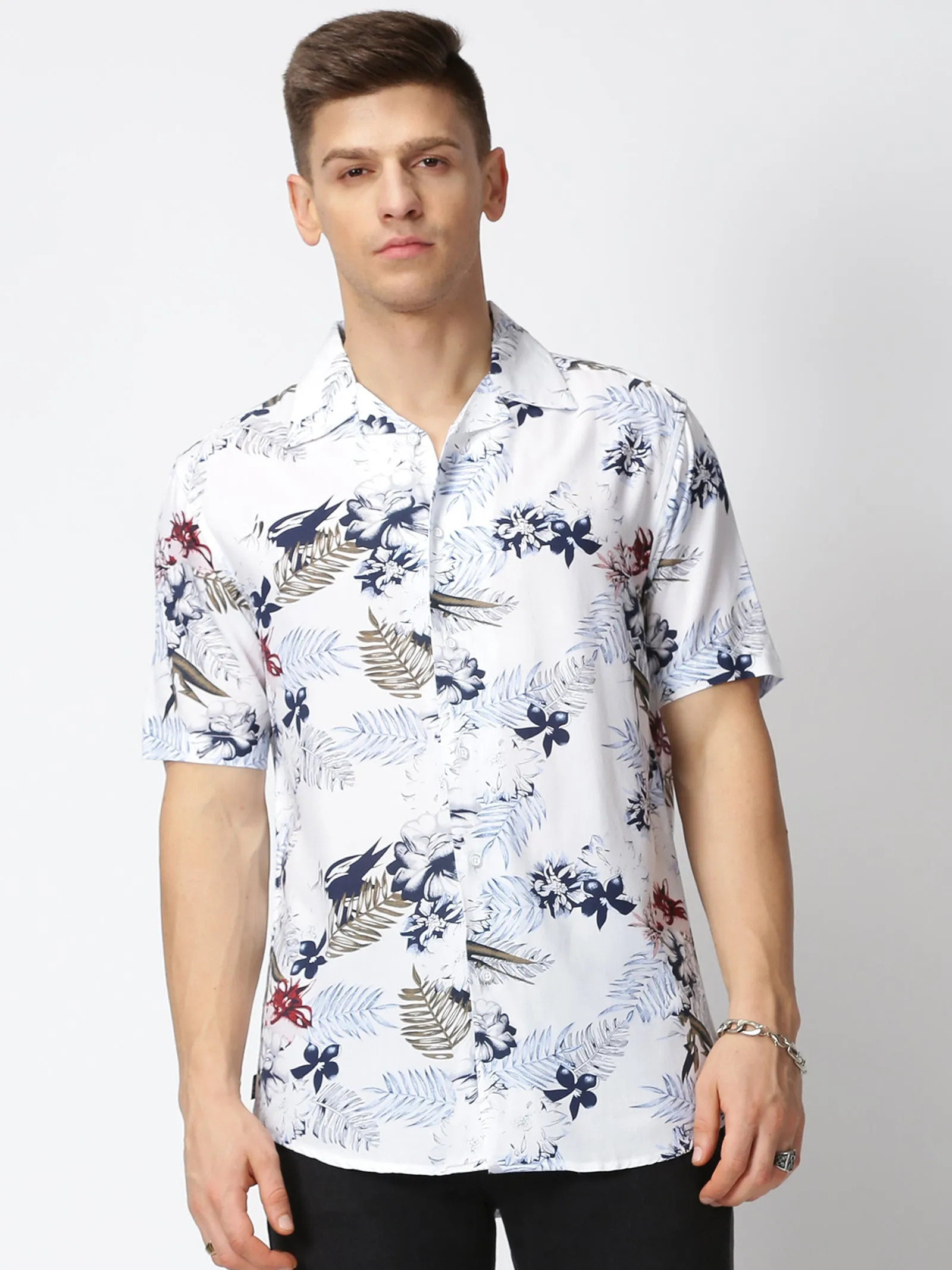 MEN'S BROWN PRINT SLIM FIT SHIRT