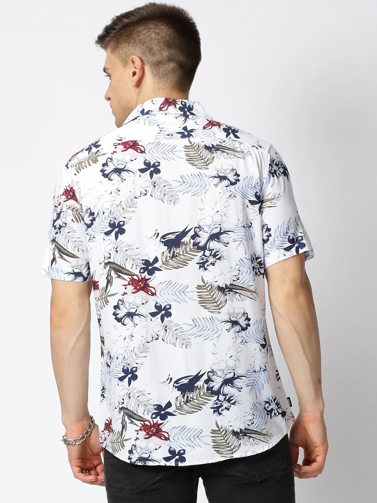 MEN'S BROWN PRINT SLIM FIT SHIRT