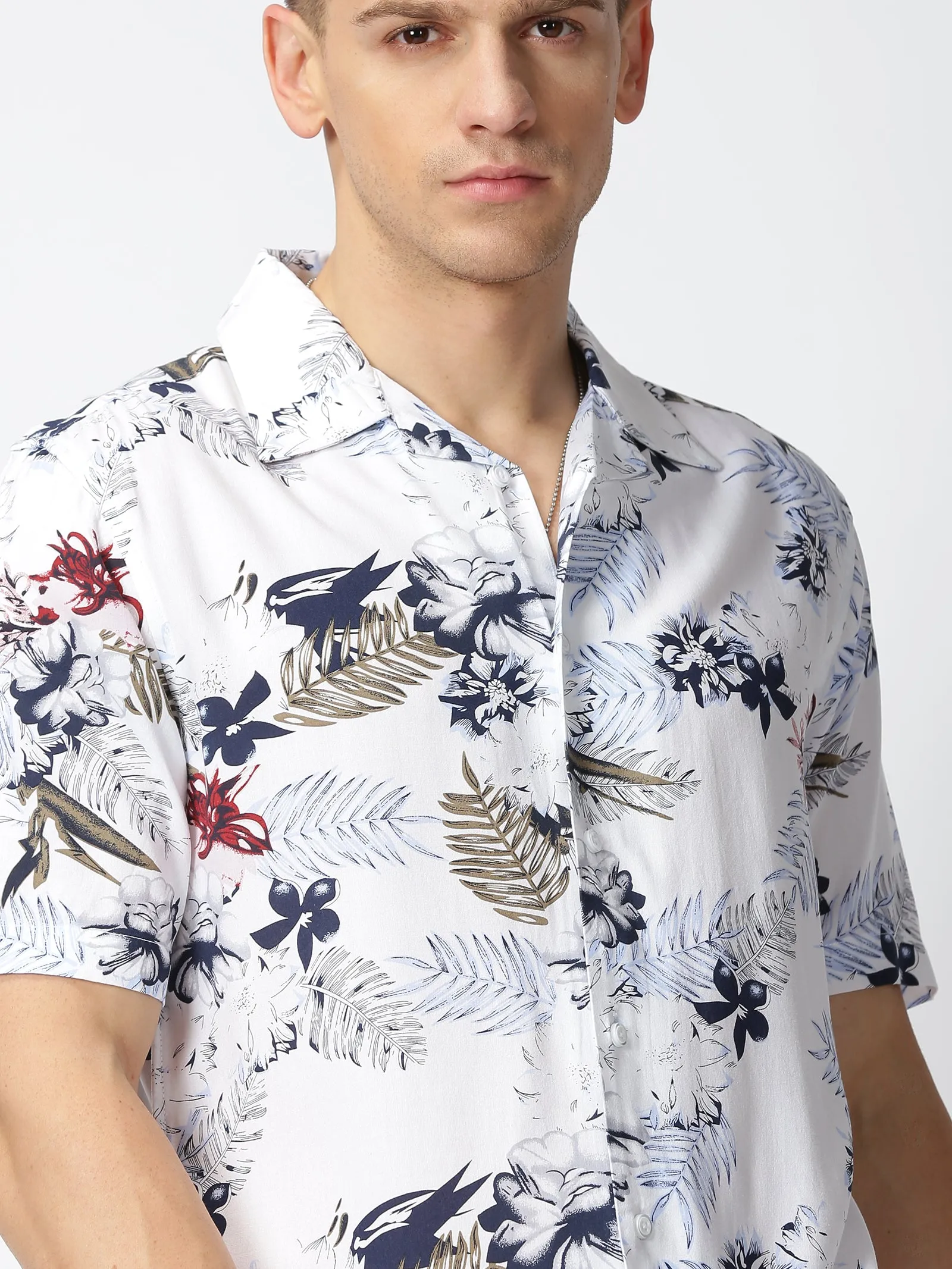 MEN'S BROWN PRINT SLIM FIT SHIRT