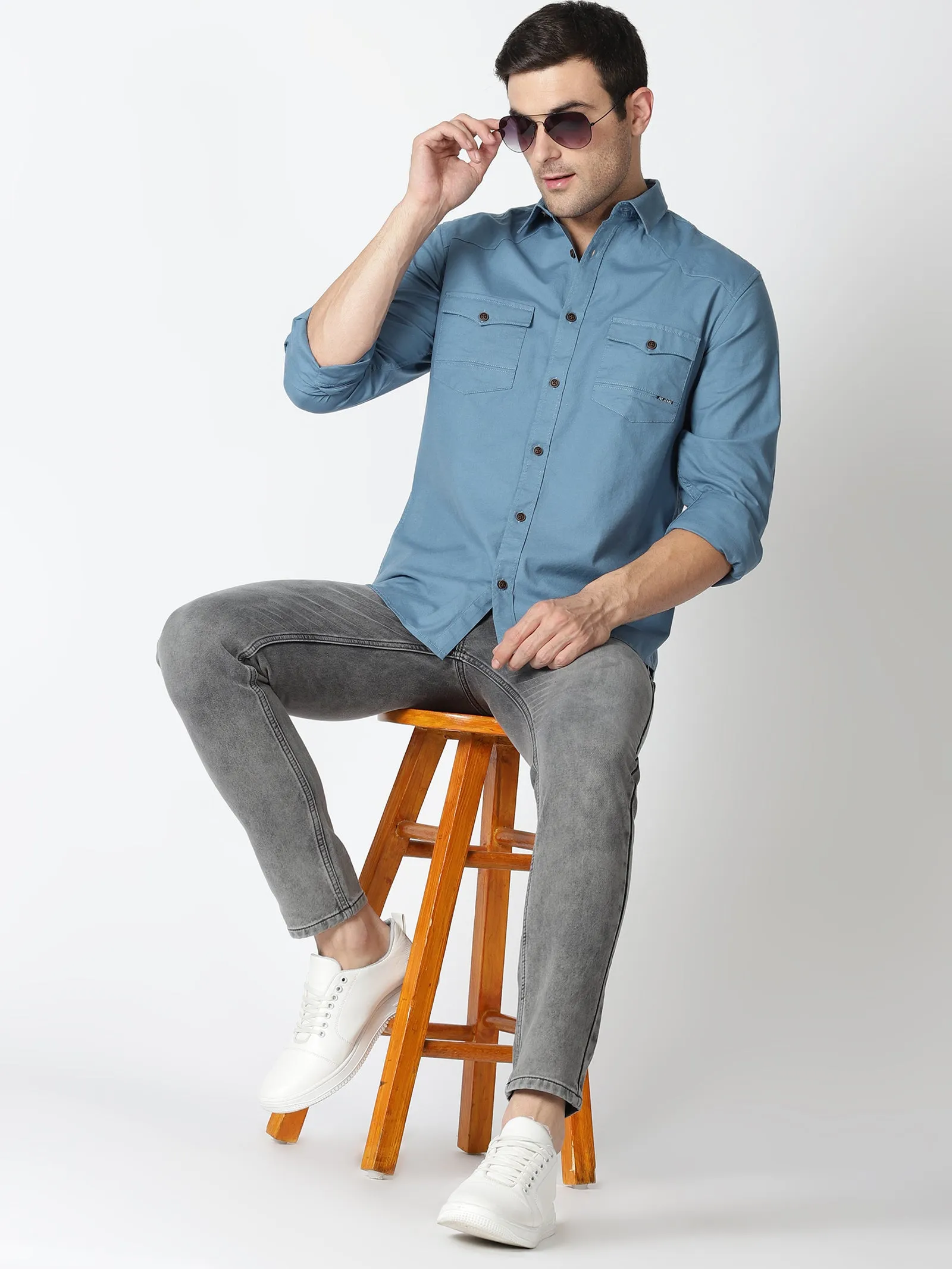 MEN'S DK BLUE SOLID SLIM FIT SHIRT