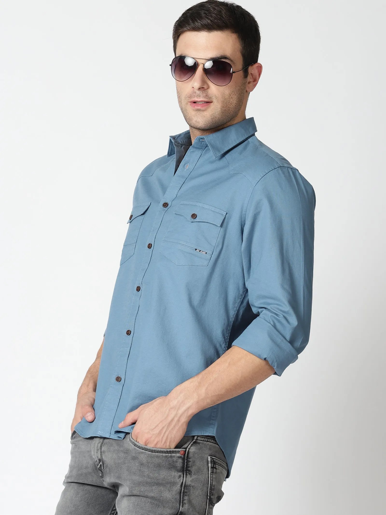 MEN'S DK BLUE SOLID SLIM FIT SHIRT