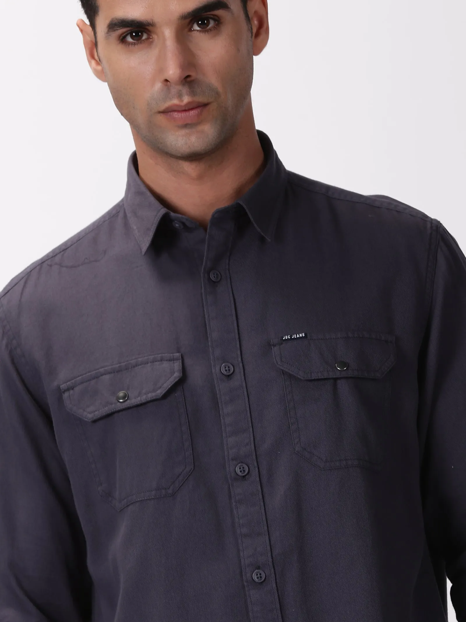 MEN'S DK GREY SOLID SLIM FIT SHIRT