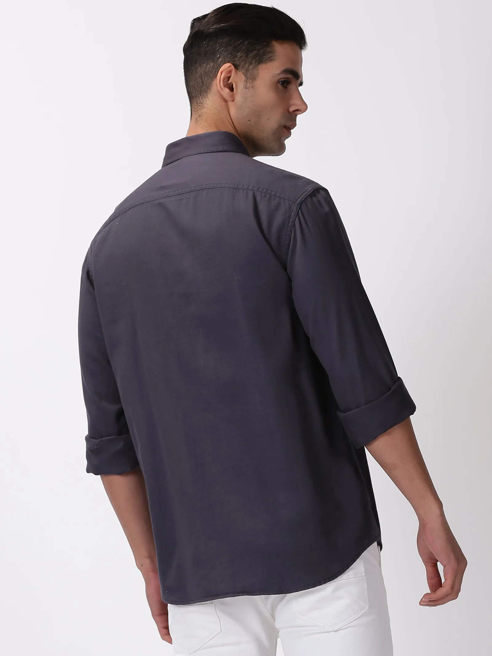 MEN'S DK GREY SOLID SLIM FIT SHIRT