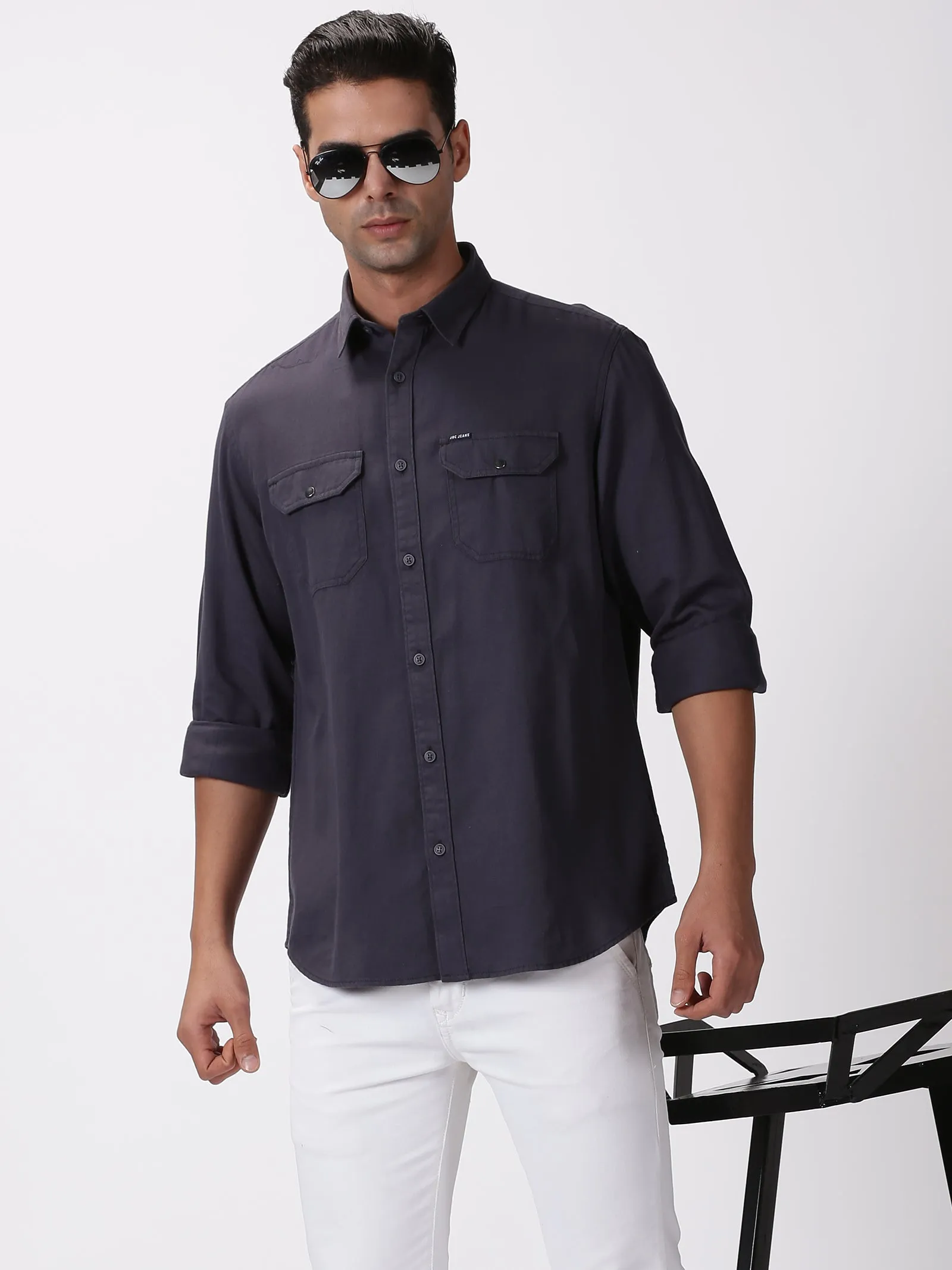 MEN'S DK GREY SOLID SLIM FIT SHIRT