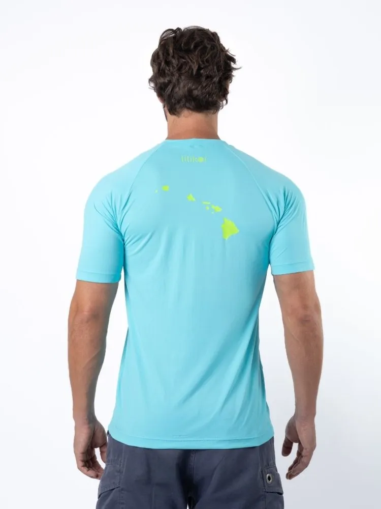 Men's Dri-Fit T-Shirt with ALOHA graphic - OCEAN / LIME GREEN