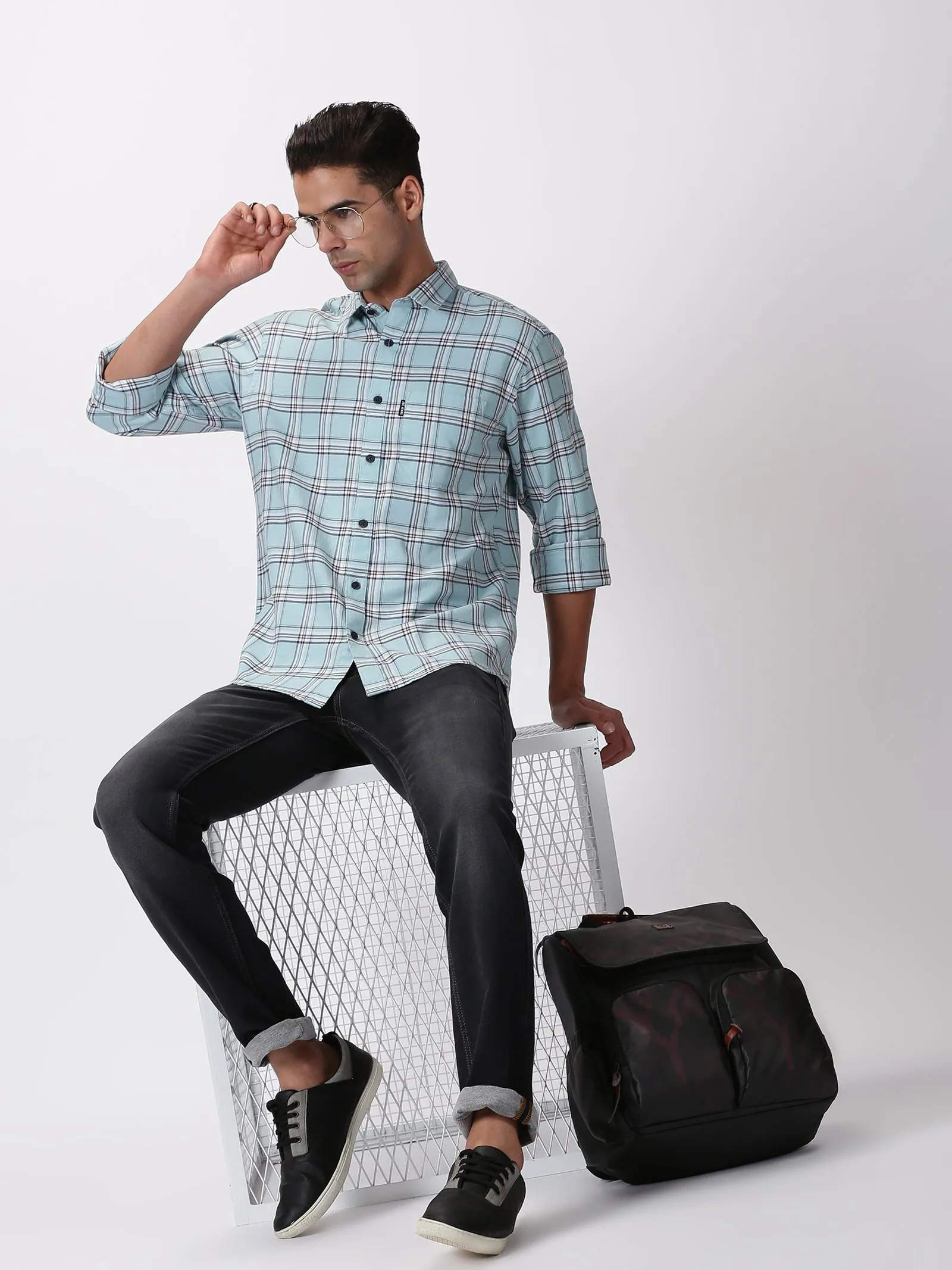 MEN'S GREEN CHECKS SLIM FIT SHIRT