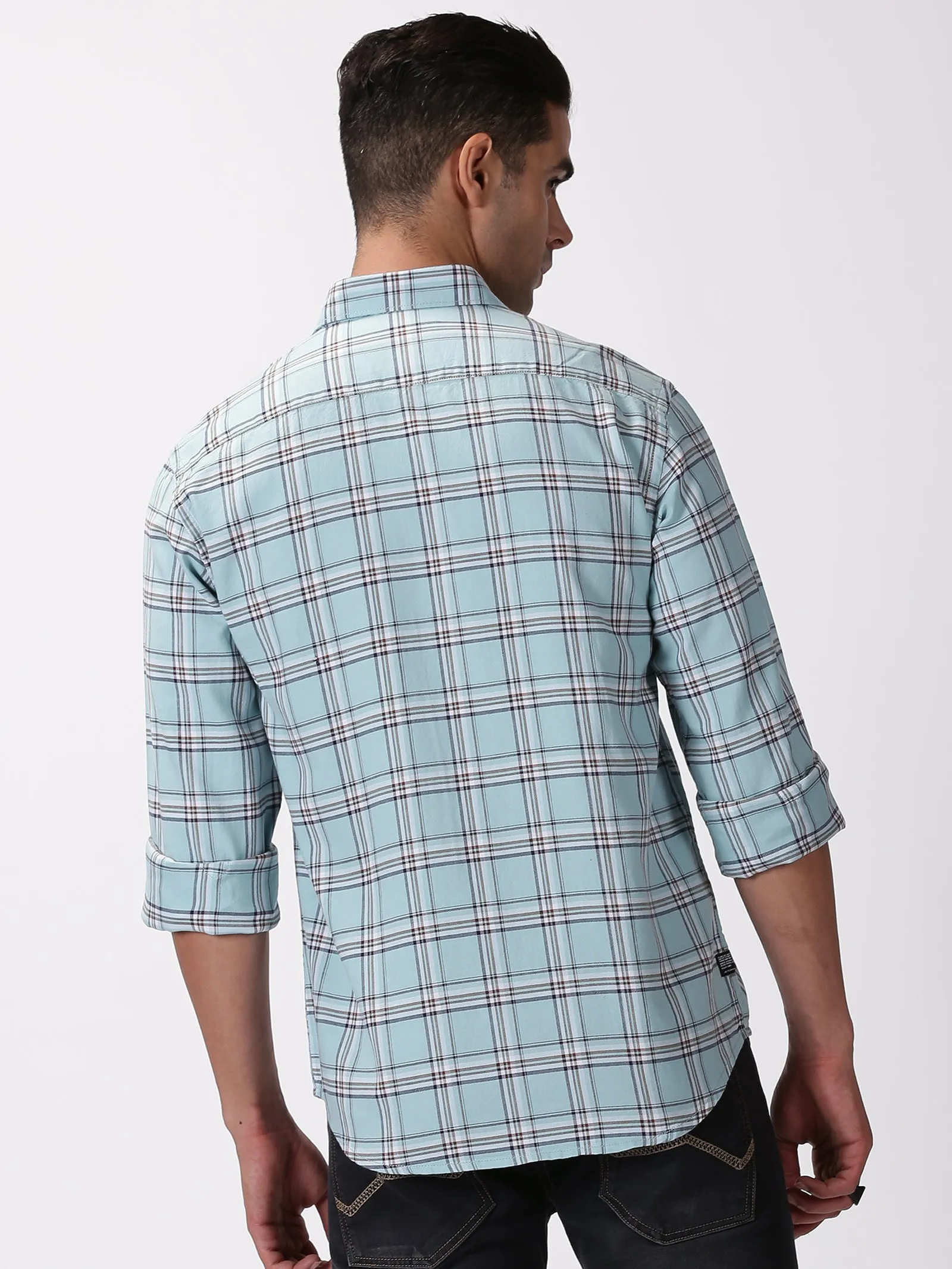 MEN'S GREEN CHECKS SLIM FIT SHIRT