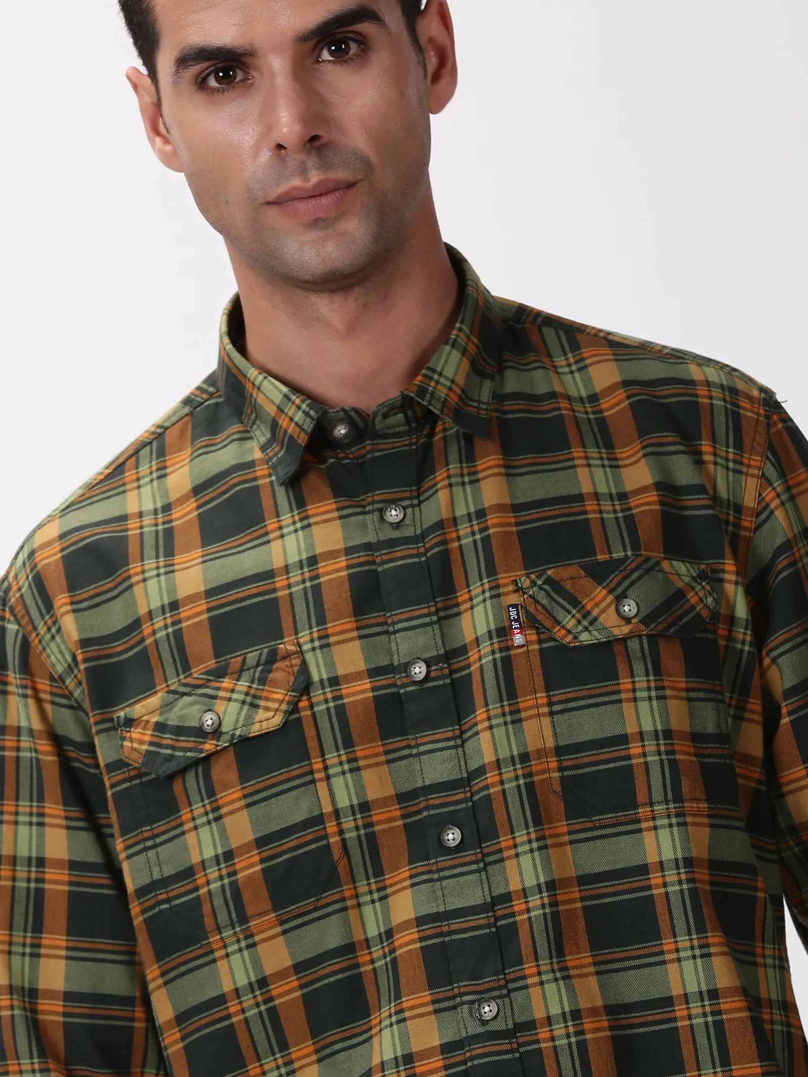 MEN'S GREEN CHECKS SLIM FIT SHIRT